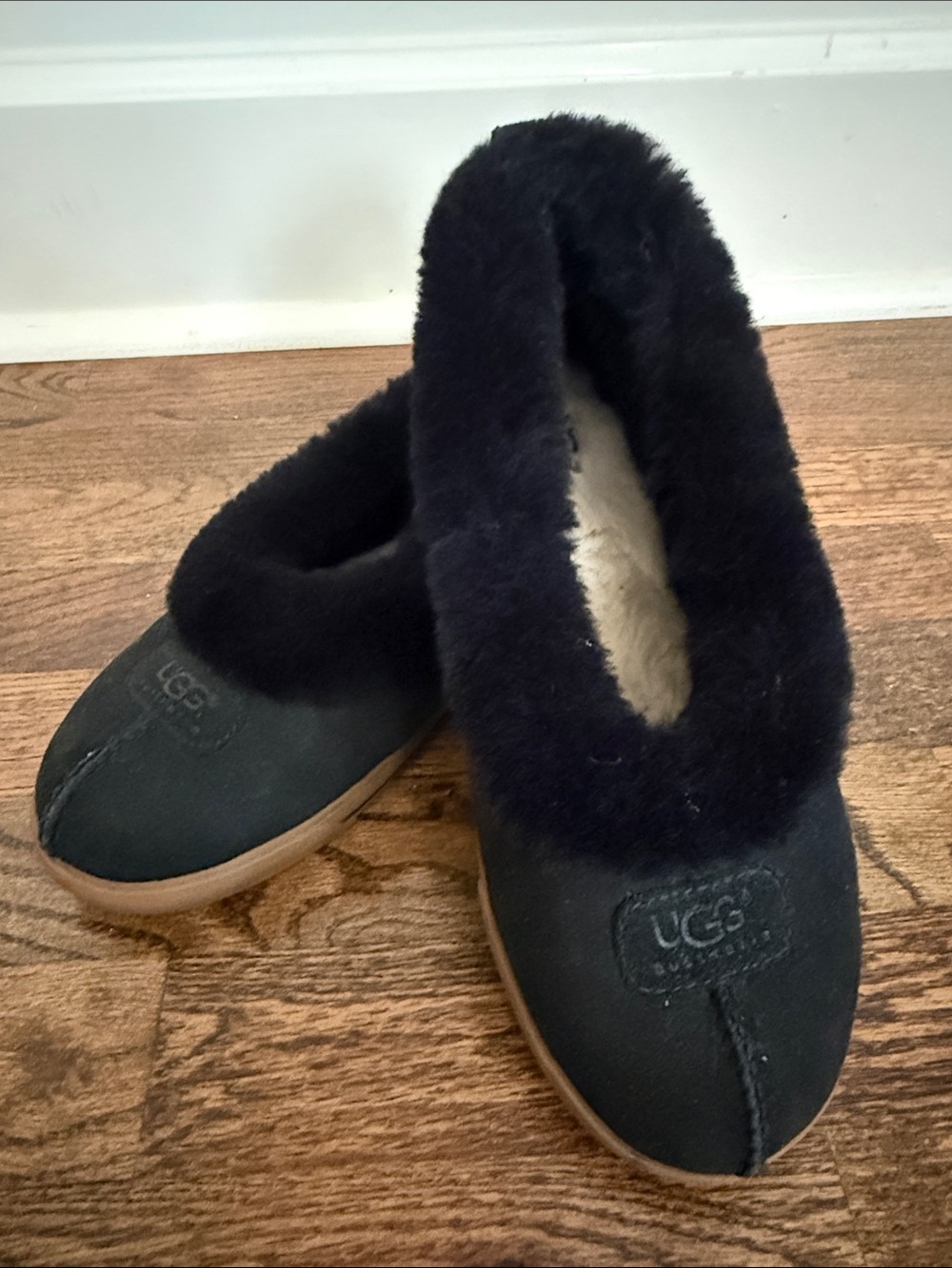 UGG Women’s Black Suede Shearling Lined Slip-Ons